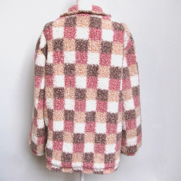 Pink Lily Sherpa Jacket Pink Multicolor Plaid Lined Womens Size XL - Picture 3 of 16